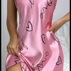 Elegant Pink Satin Chemise with Heart Design
